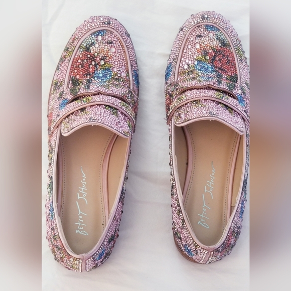 Betsey Johnson Pink Crystal Floral Embellished Loafers - Picture 3 of 4